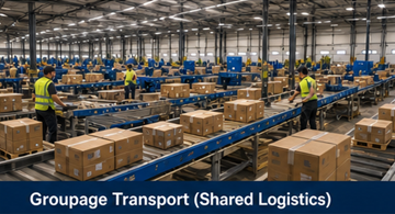 Logistics warehouse sorting small shipments for groupage transport across Europe